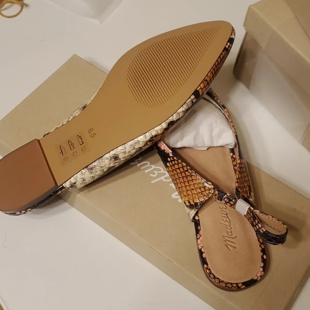 NIB Madewell Snakeskin Embossed Leather Slingback Flat, Size 6.5 - Picture 4 of 4